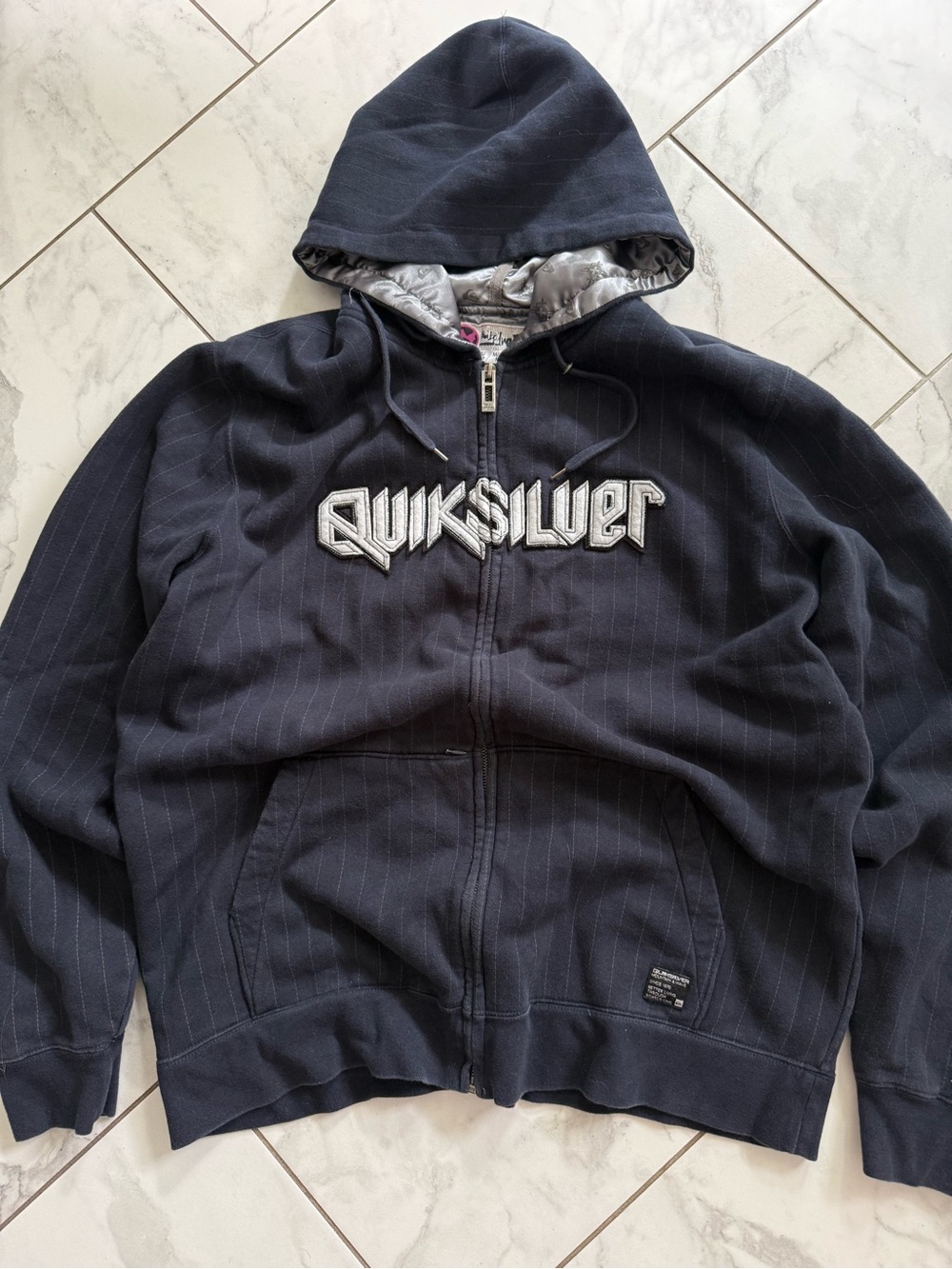 Vintage Quiksilver y2k Surf Navy Pinstripe Full Zip Hooded Board Sweatshirt